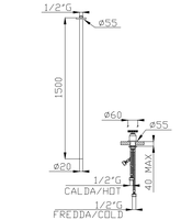 Robinet de salle de bain moderne innovant en acier inoxydable 100% italien, 2 poignées, 2 trous, montage au plafond, laiton brossé de luxe, garantie de 2 ans
