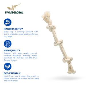 Jouet pour chien en corde de coton à trois nœuds, fabriqué en coton naturel, conçu pour la traction, la mastication, le nettoyage dentaire et les jeux interactifs quotidiens - Product Image 1