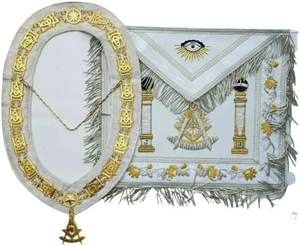 Tablier de maître maçonnique brodé à la main avec chaîne de collier blanc - Product Image 3