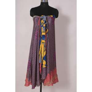 Reversible Boho Skirt <b>Dress</b> Art <b>Silk</b> Handmade <b>Wrap</b> from Sari Fabric, Womens Summer Beachwear, Festival or Party Outfit - Product Image 6