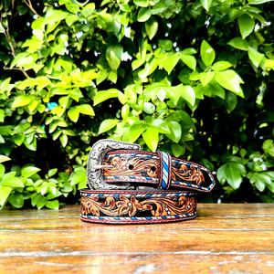 Cinturón de Cuero Genuino de Grano Completo, Estilo Punk Vintage, Diseño Floral Paisley, Hebilla de Aleación de Zinc de 40 mm, Color Personalizado - Product Image 5