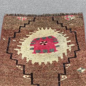 Tapis turc, petit tapis vintage 2,8x2,7 pieds, tapis en laine patchwork brun rouge - Product Image 5