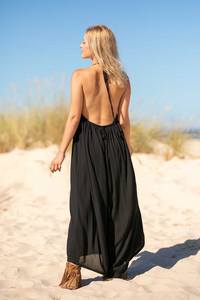 Nouveauté Boho Beach Hippie robe d'été robe longue en coton noir avec longues manches et motif floral longueur au sol - Product Image 3
