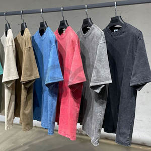 Vêtements Vintage pour hommes surdimensionnés personnalisés poids lourd col épais lavage à l'acide 300 GSM T-Shirt rétro Streetwear unisexe en détresse - Product Image 2