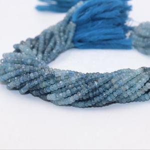 Hebras de cuentas de piedra Rondelle facetadas de Aguamarina de musgo Natural azul para la fabricación de joyas - Product Image 1
