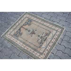 Alfombra Turca, Pequeña, 2.8x3.2 pies, Alfombra Vintage, Alfombra de Lana Azul Ombré - Product Image 2