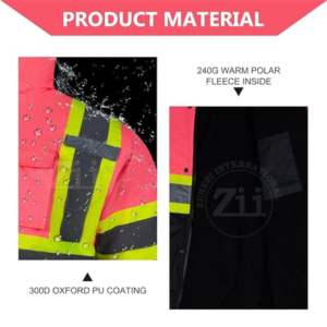 เสื้อแจ็คเก็ตบอมเบอร์นิรภัยแบบมีฮู้ด น้ำหนักเบา มองเห็นได้ชัดเจน ผลิตจากโพลีเอสเตอร์ 100% ซิปเต็มตัว มาตรฐาน ANSI ระดับ 1  พร้อมโลโก้แบบกำหนดเองและไฟ LED กระพริบ - Product Image 4