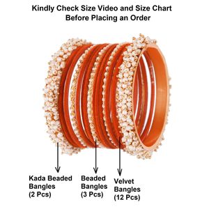 Juego de Brazaletes de Terciopelo con Cristales de Imitación de Perla, Brazaletes de Novia Indios, Fabricantes al por Mayor, Naranja - Product Image 2