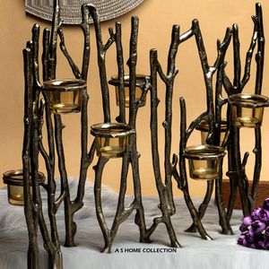 Portavelas de aluminio con diseño de asta de ciervo, decoración para el hogar, portavelas de metal brillante pulido, juego de 2. - Product Image 4