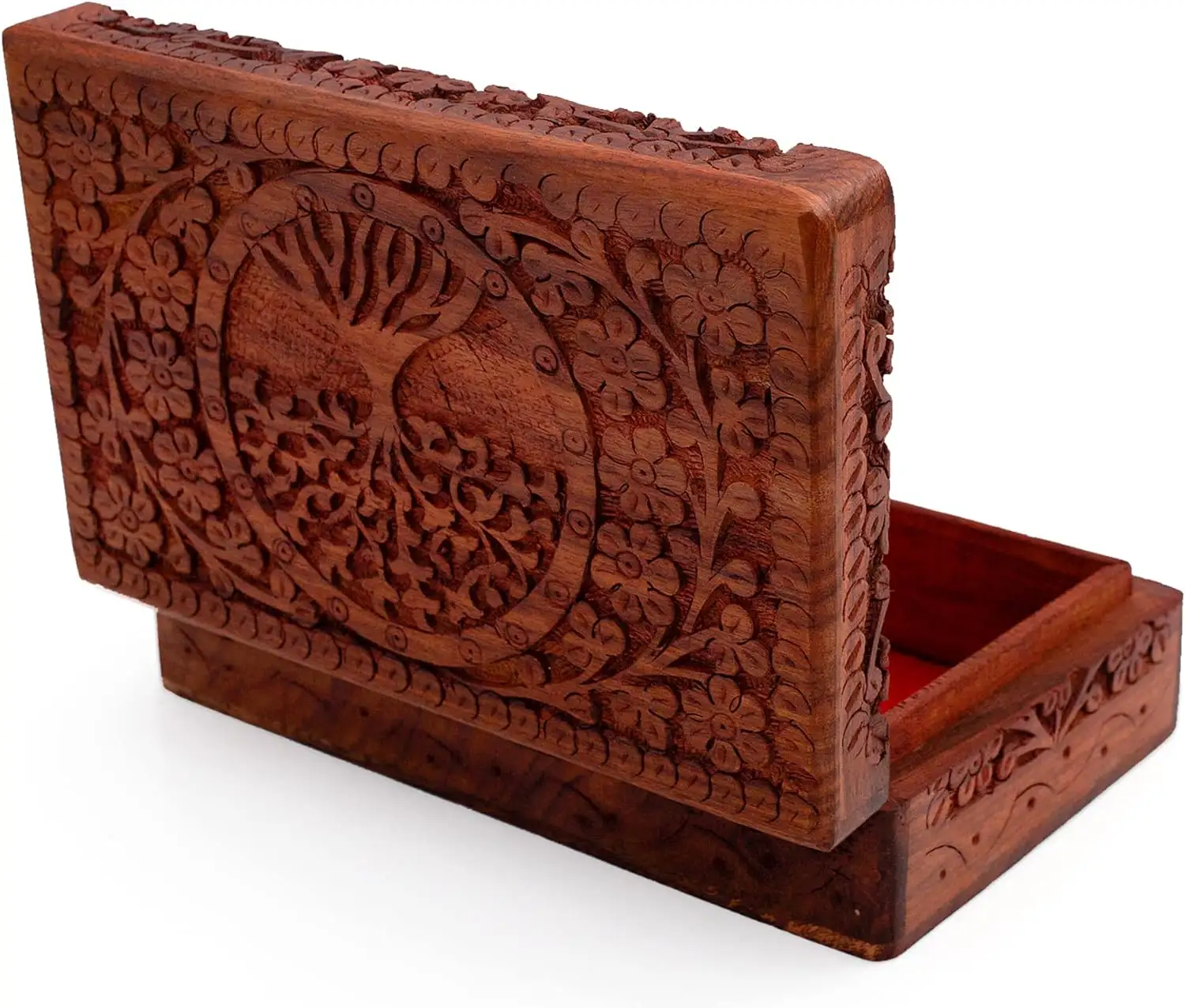 Caixa de joias decorativa de madeira pernium, árvore da vida esculpida, organizador de joias feito à mão por husnain