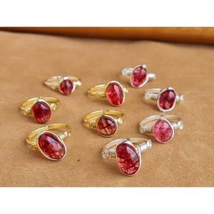 Bohemian Style Garnet Gemstone <b>Rings</b> Gold Plated Alloy with Bezel Setting Perfect January Birthstone Gift - Product Image 1