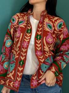 Chaqueta Larga de Algodón con Botones Estilo Banjara Vintage para Otoño/Invierno, Túnica Tribal Bohemia Multicolor con Bordado Suzani Pesado, Talla Única - Product Image 3