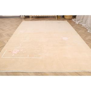 พรมขนาด 5.4x7.6 ฟุต, พรมตุรกีโบราณ, พรมขนสัตว์ลายทางสีเบจชมพู - Product Image 2