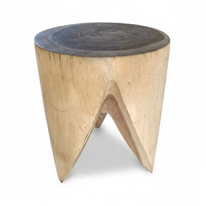 Taburete y Mesa Auxiliar de Madera de Suar Maciza de Tres Patas, Muebles de Madera Natural Hechos a Mano para Sala de Estar y Uso en Hostelería - Product Image 1