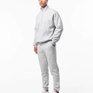 Ensemble de sweat-shirt à demi-zip avant pour homme, molleton haute densité, épaules tombantes, sweat-shirt uni, poches kangourou, col montant, survêtement pour homme - Product Image 2