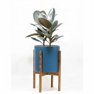 Juego de 2 Macetas Modernas de Metal Verde con Soportes de Madera de Olivo Natural, Elegantes Macetas Decorativas para el Hogar, para Sala de Estar, Balcón, Jardín - Product Image 6