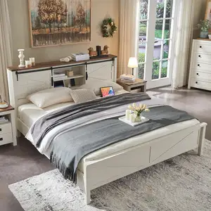 Hot Selling Traditionele Design Stijl Queen Size Houten Bedframe Voor Slaapkamer Met Usb-Poort & Socket Gemaakt In Vietnam