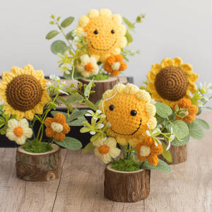 Bouquet de tournesols au crochet, tissé à la main, en pot, fait main, écologique, pour décoration intérieure et extérieure, fleurs séchées - Product Image 3