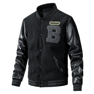 Custom Logo Stand Front Print Baseball Letterman Jacket for Men Fall Winter Waterproof Breathable <b>Wool</b> Leather Customizable - Product Image 1