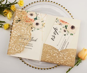 Vàng Long Lanh Tăng 3 Gấp Túi Phong Bì 5x7 Thiệp Mời Đám Cưới Laser Cắt Trifold Lời Mời Chủ Chúc Mừng Mời Thẻ - Product Image 4