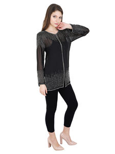 Chaqueta de fiesta de noche brillante de lentejuelas más vendida americana mangas largas con cuentas con bordado a mano trabajo drapeado plisado decoraciones - Product Image 5