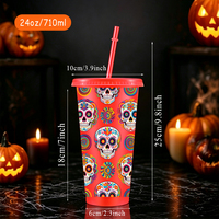 Gobelet en plastique réutilisable de 24 oz pour fête d'Halloween avec couvercle et paille, motif fantôme, crâne, citrouille, pour cadeaux de fête ODM