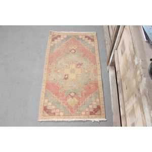 Turkish Vintage <b>Runner</b> Rug 0.1x3 ft, <b>Red</b> Blue Moroccan Wool Rug - Product Image 1