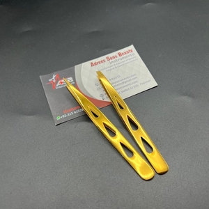 Pinzas profesionales para cejas inclinadas de acero inoxidable con puntas moldeadoras de oro de plasma con logotipo personalizado - Product Image 6