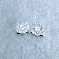 Boutons de manchette personnalisés avec logo, initiales et date de mariage, pour le marié, anniversaire, en laiton plaqué or moderne