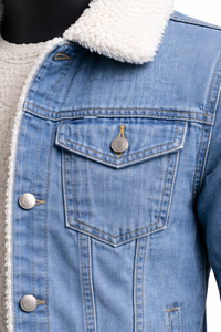 Veste en jean pour homme doublée en sherpa, veste en jean polaire d'hiver, veste trucker boutonnée chaude, OEM personnalisé, vente en gros - Product Image 5