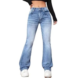 Haute qualité 100% coton femmes pantalons nouveau Design élégant pantalon évasé personnalisé décontracté respirant Denim pantalon - Product Image 3
