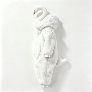 Mono de bebé de peluche con capucha de cisne blanco personalizado, pelele de bebé de lana con capucha de cisne, disfraz de cisne para recién nacido. - Product Image 5