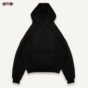 Meilleure qualité noir personnalisé de haute qualité pull à capuche hommes français éponge coton surdimensionné lourd 300gsm hiver plaine teint - Product Image 4