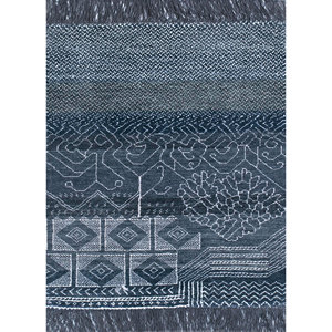 Alfombras de Lana Anudadas a Mano Manchaha Azules, Rectangulares de 9x12, con Diseño Geométrico de Rompecabezas, para Sala de Estar, Pasillo, Alfombras Jaipur US - Product Image 1