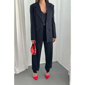 Conjunto de Traje de Tres Piezas a Rayas Azul Marino para Mujer, Venta al Por Mayor - Product Image 6