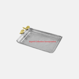 Plateau de service de luxe en acier inoxydable de qualité avec poignée florale Snacks Dessert Server Ware Plateaux Accessoires pour hôtels Fournitures - Product Image 2