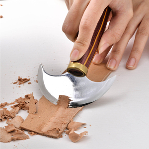 Couteau rond en cuir en acier inoxydable durable, outil artisanal, couteau à tête en cuir pour couper, tailler et façonner, manche en bois - Product Image 3