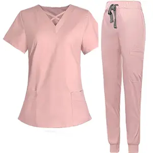 Fabriek Oem Hete Verkoop Anti Rimpel Wasbare Zachte Stof Verpleegster Scrubs Ziekenhuis Uniform Medische Scrubs Vrouwen Jogger Scrubs Sets