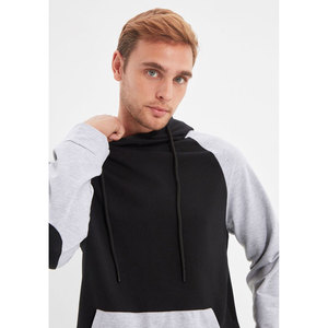 Vente en gros de sweat-shirts à capuche pour hommes en coton 100% avec surpiqûres contrastées, panneau de couleur contrastée, logo personnalisé OEM - Product Image 3