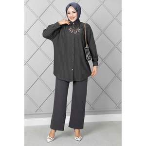 Costume 2 pièces rayé boutonné couleur fumée - Product Image 5