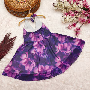 Vestido de Fiesta sin Mangas con Estampado Floral Morado para Niñas de Shoryam Fashion |   Tela Suave, Hasta la Rodilla, Para Todas las Temporadas, Cumpleaños, Festivo - Product Image 2