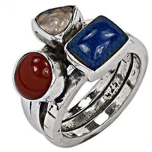 Anillo Geométrico de Plata 925 con Piedras Preciosas para Mujer, Joyería de Platino con Baño de Rodio, Anillo Sencillo con Granate para Hombre - Product Image 3