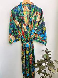 Kimono de punto estampado de bloques florales de algodón de alta calidad de exportación directa para mujer rodilla para verano otoño primavera proveedor indio - Product Image 3