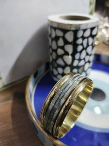 Brazalete de Lujo Chapado en Oro con Incrustaciones de Concha de Abulón Azul, Brazalete de Latón Hecho a Mano, Joyería de Moda India, Concha de Nácar - Product Image 2