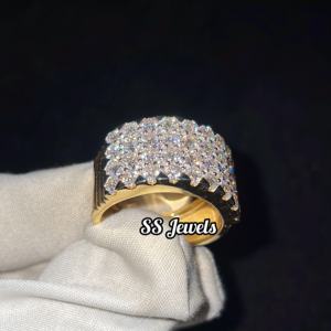 Luxury Gold Plated Sterling Silver Unisex <b>Iced</b> VVS Lab Grown Baguette Cut Diamond Cluster Band Hip Hop Style Statement <b>Ring</b> - Product Image 5