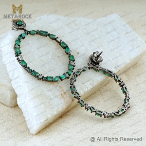 Pendientes redondos de diseño de plata 925 y Diamante marrón, joyería hecha a mano de piedras preciosas de Esmeralda con realce, 14Kt - Product Image 4