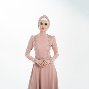 Vestido islámico modesto con tocado rosa, Hortensia, ajustado, Abaya, con bordado, de fabricante - Product Image 1