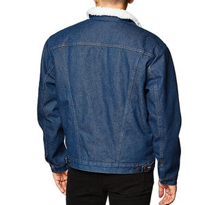 Veste en jean bleu foncé vintage OEM pour hommes Veste en jean tendance avec col en fourrure délavée pour hommes Veste en jean déchirée pour l'extérieur - Product Image 2