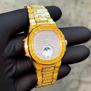 Relojes de Pulsera Modernos y Personalizados de Hip Hop, de Acero Inoxidable, con Esfera Cuadrada y Diamantes Negros y Blancos Cultivados en Laboratorio, para Hombre - Product Image 1