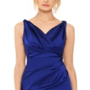 Vestido de Fiesta Elegante Betsy Adam para Mujer, Satinado, Cuello en V, Fruncido, Azul, Talla 8, Corte A, Estilo Tubo, Cintura Imperio, para Noche, Simple, XS-XL - Product Image 2